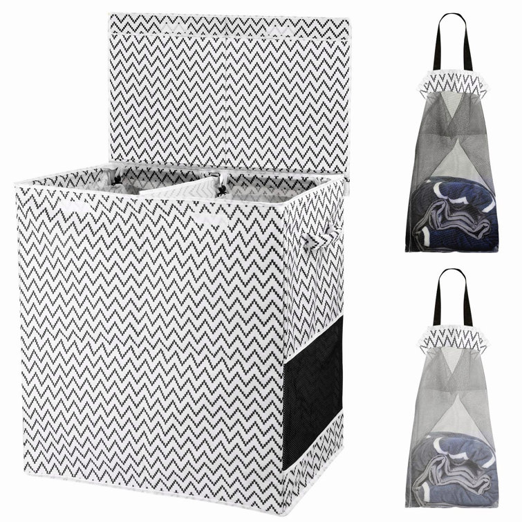 Latitude Run® Sturdy Double Laundry Hamper With Lid And Removable Laundry Bags,2 Large Dividers
